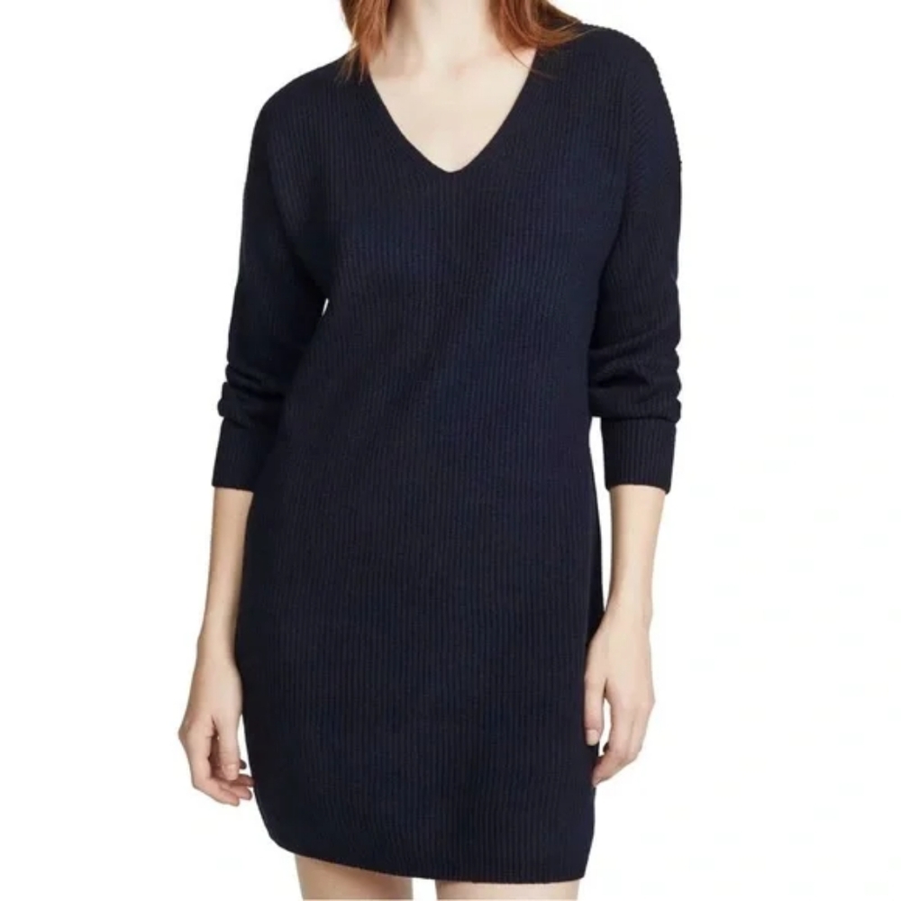 Madewell Relaxed V-Neck Ribbed Sweater Navy Blue Long Sleeve Wool Blend Size XS